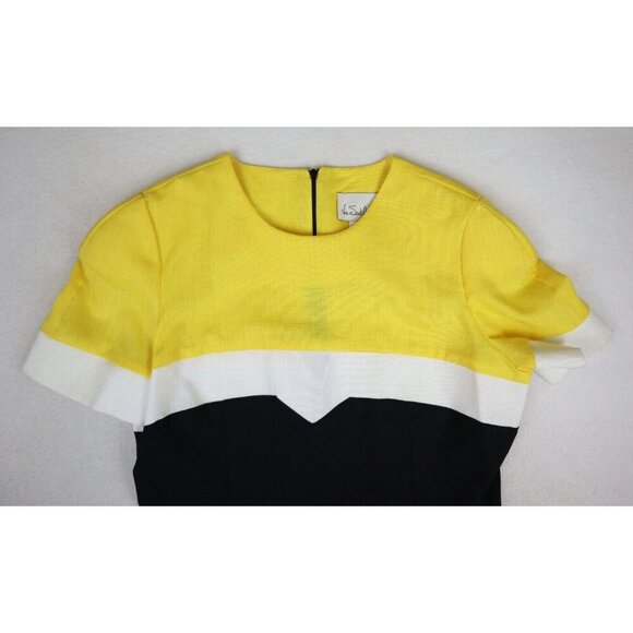 VINTAGE 80s WOMEN'S YELLOW & BLACK COLORBLOCK SHEATH DRESS VIA SANT ANDREA - 8P - Picture 3 of 8